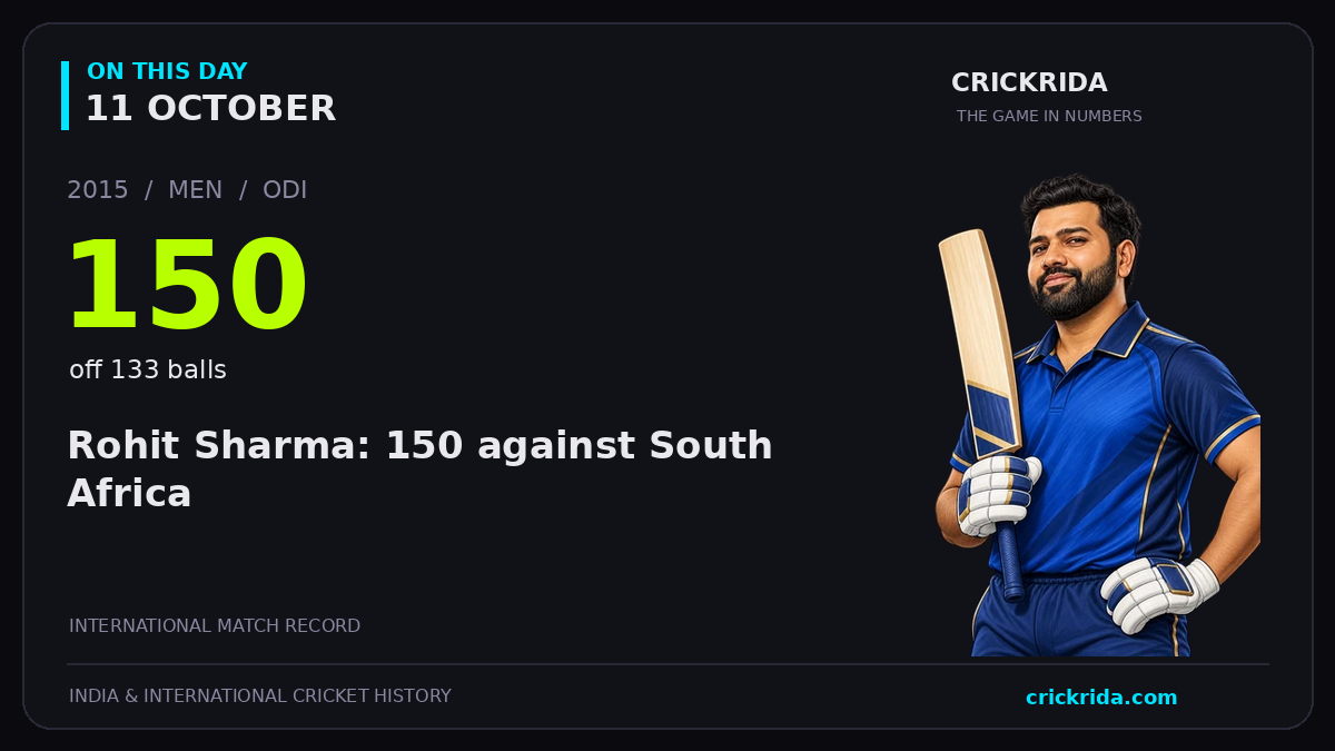 On this day, 11 October: Rohit Sharma: 150 against South Africa. 2015; 150, off 133 balls.